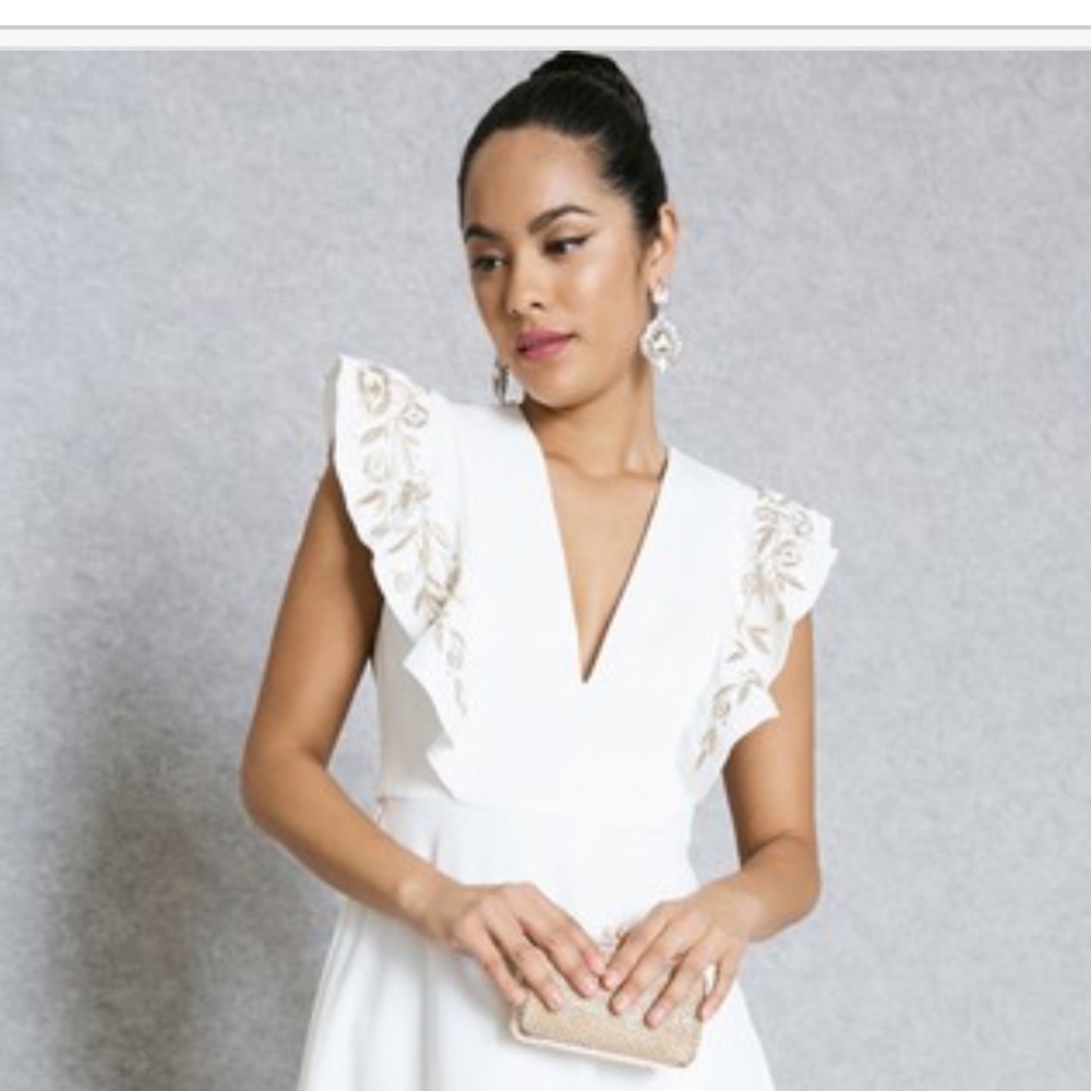 Embroidered Ruffle Shoulder Dress - Picture 2 of 5